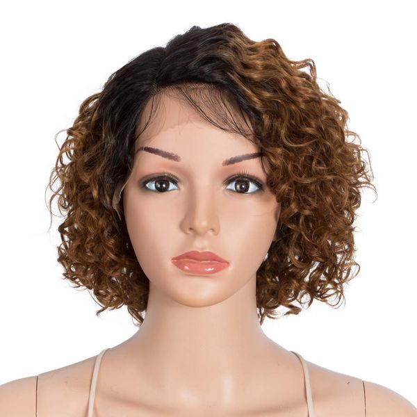 Style Icon 10" Human Hair Afro Wigs Short Curly Wigs for Black Women Lace Front Side Part Wigs Ombre Blonde Wig (10 Inch, TT1B/30)