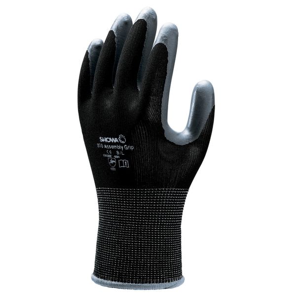 Showa 370Xl Black Nylon Backing Fabric Protective Glove With Nitrile Coating on the palm, Size XL, black