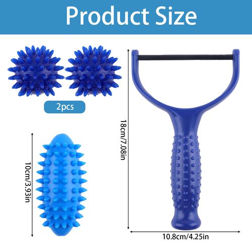 Massage Roller with Handle, Interchangeable Massage Roller with 3 Hedgehog Balls, Massage Ball, Self Massage Roller, Fascia Ball, Hedgehog Ball, Foot Massage for Legs, Back, Arms, Shoulders, Muscle