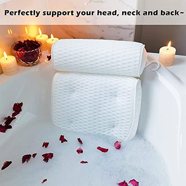 AEROiVi Bathtub Pillow Headrest Bath Pillows for Tub Neck and Back Support  with Non Slip Suction Cups Spa Bath Cushion Relaxing Bathroom Accessories
