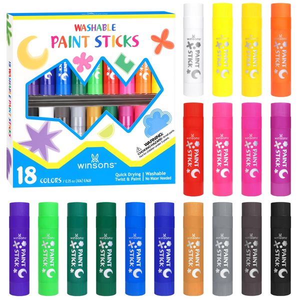 Tempera Paint Sticks,18 Vibrant Colors Washable Paint Sticks For Kids, Quick Drying, Non-Toxic, Suitable for Paper, Wood, Canvas, and Fabric, Mess-Free Art Supplies