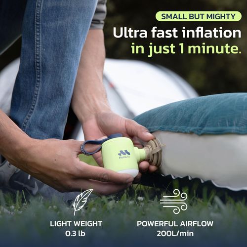 Woowind Kona Air Mattress Pump – Mini Air Pump for inflatables, Cordless & Rechargeable, 200L/Min Flow, Inflates/Deflates Beds, Floats, Tents, with 10-Hour LED Light, Ultra-Portable Palm-Size (Green)