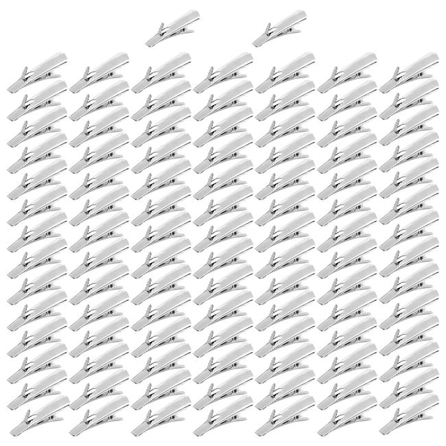 Lawie 100 Pack 45mm Christmas Tree Decoration Wreath Flower Spike Clips Small Plain Silver Duckbill Alligator Metal Hair Clips Crocodile Clips Hair Grips Pins Barrettes Craft DIY Accessories for Women