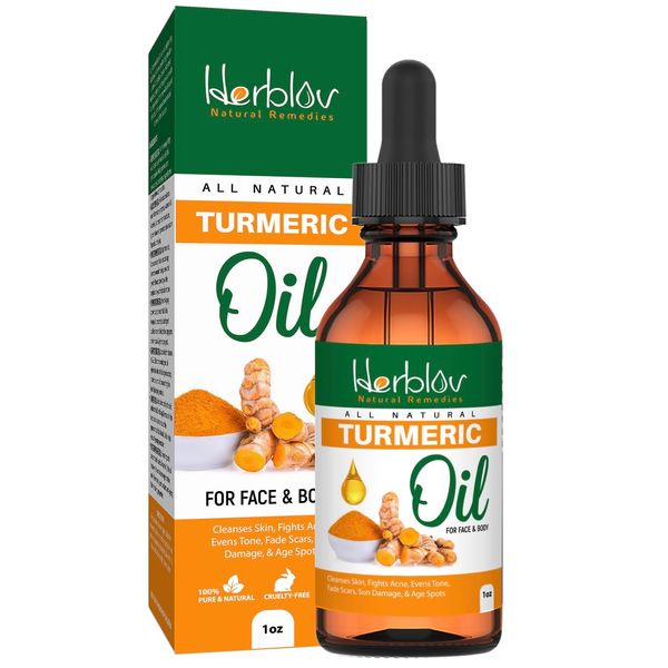 Turmeric Oil for Face & Body - All Natural Turmeric Skin Brightening Serum for Dark Spots - Cleanses Skin, Fights Acne, Evens Tone, Scars - Pure Handcrafted Turmeric Oil Skincare Made in the USA