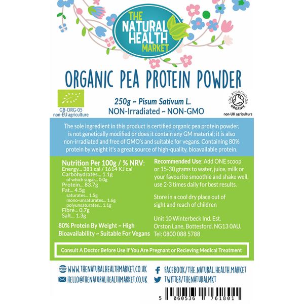 Organic Pea Protein Powder 250g by The Natural Health Market • 80% Vegan Protein