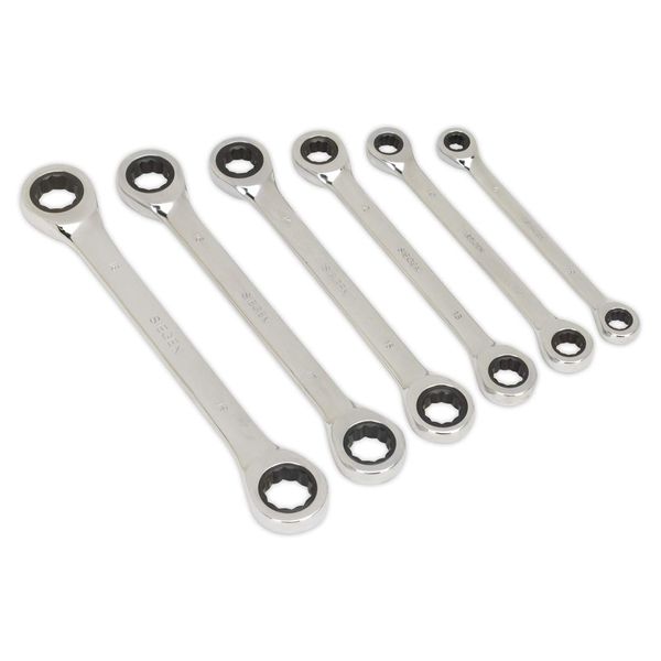 Sealey S0636 Metric Double End Ratchet Ring Spanner Set, 6 Pieces