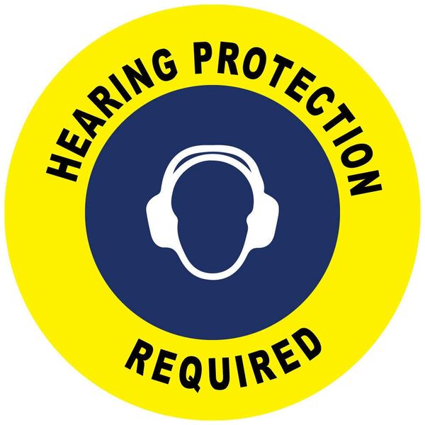 Hearing Protection Required Yellow Blue Sticker Decal 8"