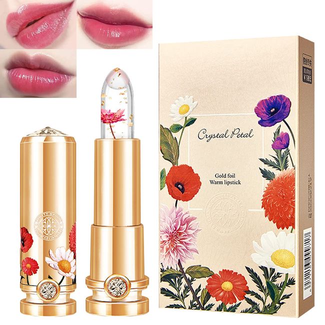 Mrettick Crystal Flower Jelly Lipstick Set,Magic Temperature Color Changing Lip Gloss PH Lipstick Color Changing Jelly Lipstick Waterproof Moisturizer Lip Balm (#3)