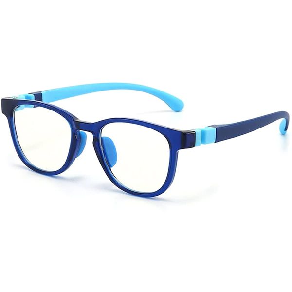 LACUPES Blue Light Cut PC Glasses, JIS Inspected Non-Prescription for Kids, Kids, Non-Prescription, For PC Games, Study, Unisex, blue (dark)