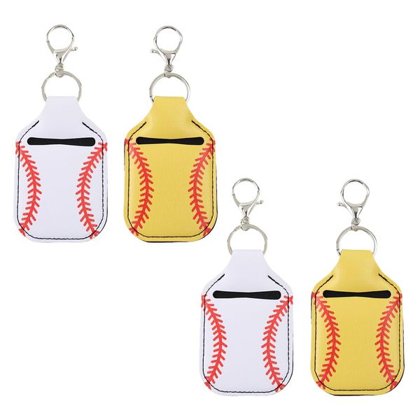 Ximimark 4pc Hand Sanitizer Holder Keychain For Backpack Travel Size PU Leather Baseball Softball Basketball Football Travel Bottle Cover Key Chain