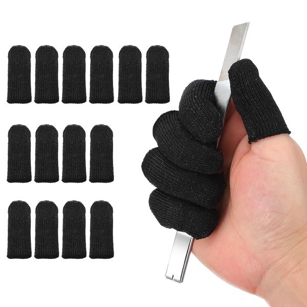 PATIKIL Cut Resistant Finger Cots Protectors 2.4 x 1 Inch, 14 Pcs Reusable Anti-Cut Finger Sleeve Covers for Kitchen Food Cutting Sculpture Work Garden, Black