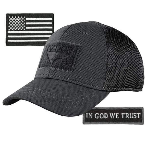 Condor MESH Fitted Cap Bundle (in God We Trust & USA) - Black - Large/XL