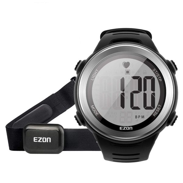 EZON Men's Running Watch Sport Watch Heart Rate Monitor IP67 Waterproof Dustproof 1.22 Inch Large Face Display Black (Silver)