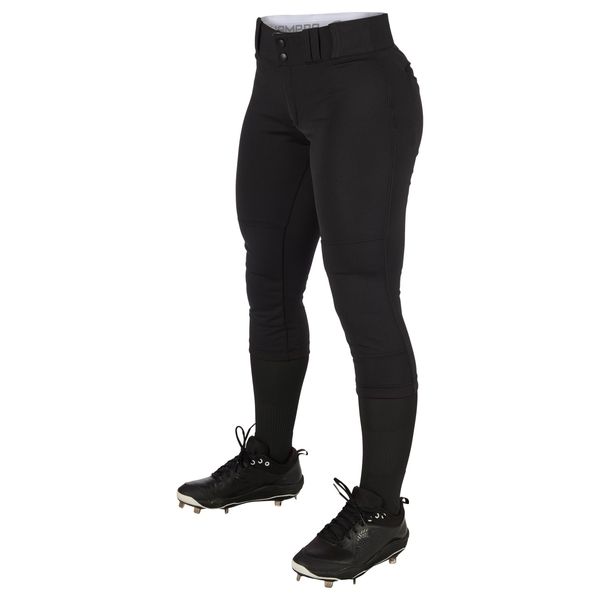 CHAMPRO Girls Tournament Traditional Low-Rise Softball Pants, Black, Large