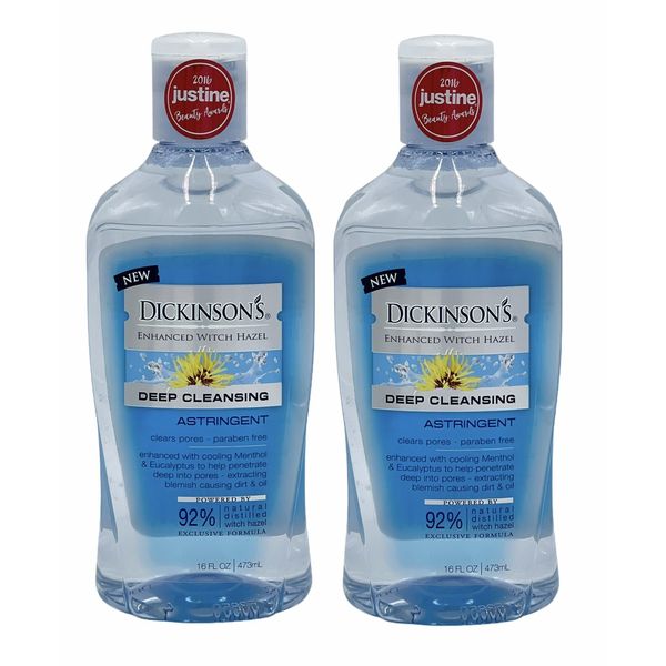 2 Pack Dickinsons Witch Hazel Deep Cleansing Astringent Menthol Eucalyptus 16 oz