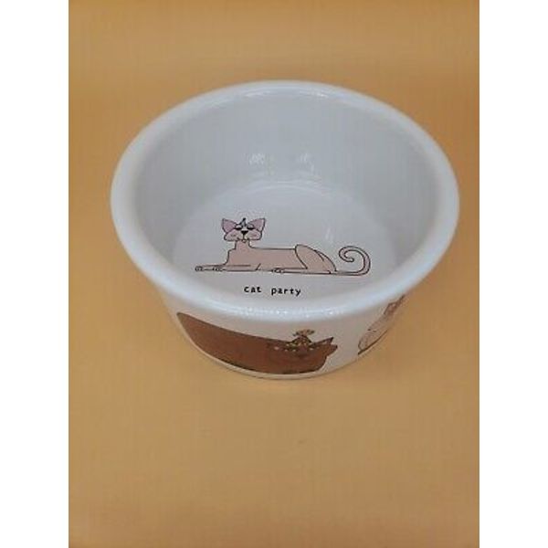 "Cat Party" Feeding Dish Party Cat By Ursula Dodge Ceramic Pet Bowl