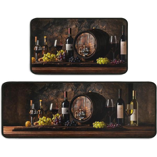 Wine Kitchen Mats for Floor Kitchen Rugs Sets of 2 Non Slip Washable Kitchen Rug