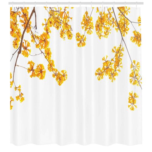 Ambesonne Yellow Shower Curtain, Flower Tree Branches Bloom Blossoming in Spring Garden Sun Rays Nature Theme Home, Cloth Fabric Bathroom Decor Set with Hooks, 69" W x 70" L, Yellow Brown