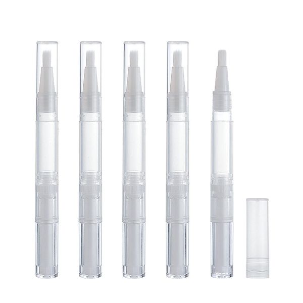 QUANXILXU 5 Pcs 3 ml Transparent Twist Pens,Empty Nail Oil Pen with Brush Tip Cosmetic Lip Gloss Container Applicators,Eyelash Growth Liquid Tube Cosmetic Rotary Twist Pens with Brush Tips