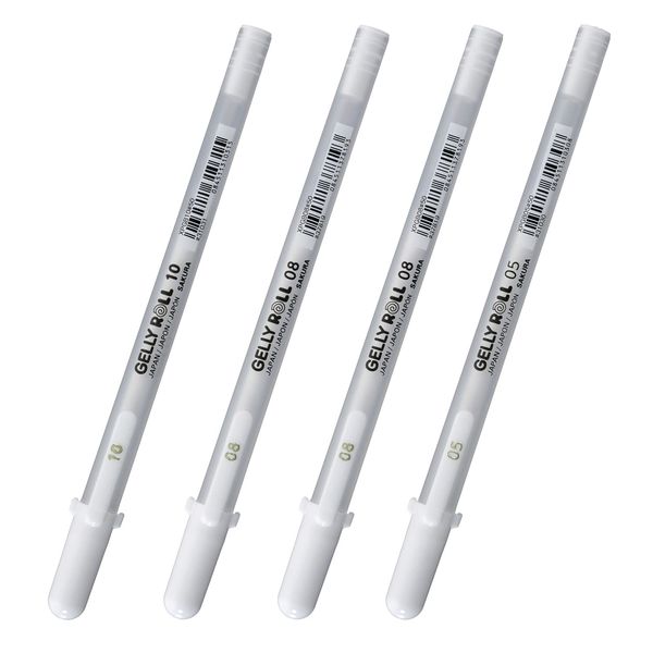 Sakura Crepas XPGB4 Gel Ballpoint Pens, Jelly Roll, White, 3 Types, 4 Pens