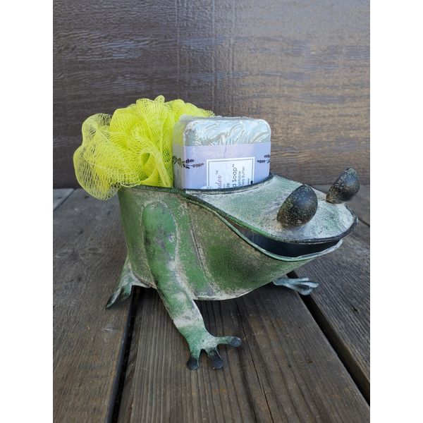 Distressed Green Metal Frog Bath Storage / Planter, Home Decor