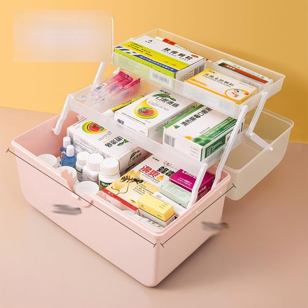 First Aid Kit, With Handle, Medicine Box, 3 Layers, Foldable, First Aid Box, Medicine Box, Medical Box, Scrape Case, Pill Case, Storage, Durable, Waterproof, Portable, For Kids, Students, Home