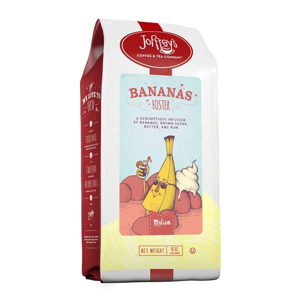 Joffrey's Coffee - Bananas Foster, Flavored Coffee, Artisan Medium Roast, Arabica Coffee Beans, Banana, Brown Sugar, Butter, & Rum Flavor, Brew or French Press, No Sugar (Whole Bean, 16 oz)