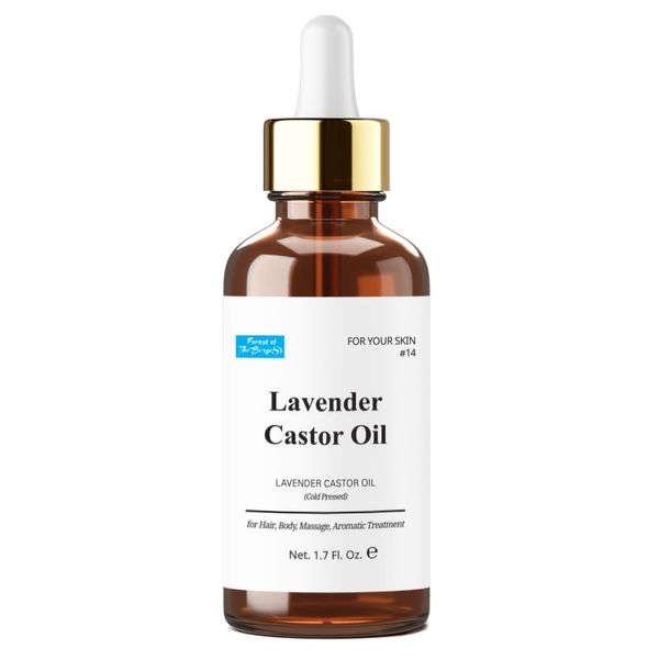 Lavender Castor Oil 1.7 fl. oz. Dropper, Cold Pressed, for Hair, Lashes, and Brows Growth Thickening, Massage Oil, for Cosmetic use. Lavender Essential Oil Blended. with an Empty Plastic Bottle.