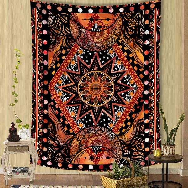 Fowocu Orange Sun and Moon Tapestry Wall Hanging, Indie Hippie Mandala Cool Wall Tapestries, Aesthetic Tapestry for Bedroom Living Room Dorm (Orange, 30'' × 40'')