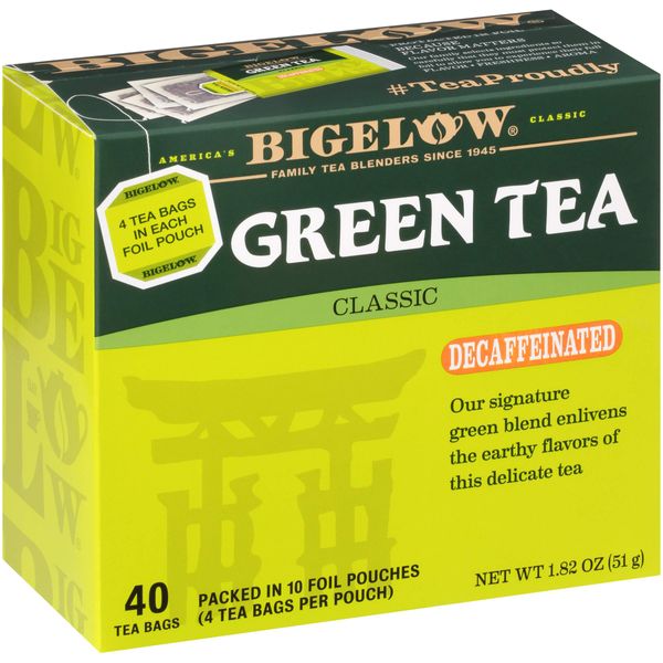 Bigelow Decaffeinated Green Tea Bags, 40 Count Box (Pack of 6) Decaf Green Tea, 240 Tea Bags Total