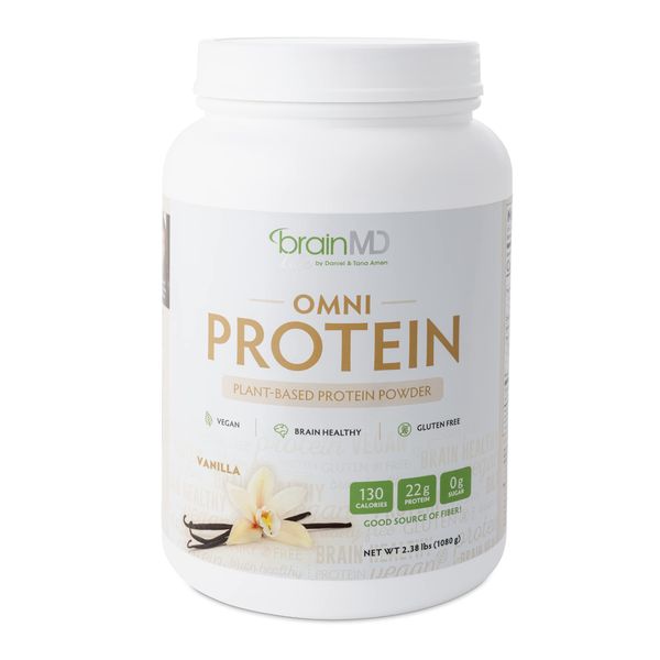 BRAINMD Dr Amen Omni Protein Vanilla - 2.38 lbs - Plant-Based Protein Powder - Promotes Energy & Exercise Recovery - Vegan, Vegetarian, Sugar Free, Gluten Free - 30 Servings