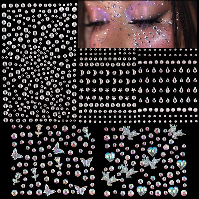 Face Gems Butterfly Face Jewels for Makeup Pearl Eye Gems Stick On, Self Adhesive Butterfly Rhinestones for Makeup for Eyes, Body Hair Jewels Nail Art Festival Party Rave Accessories for Women