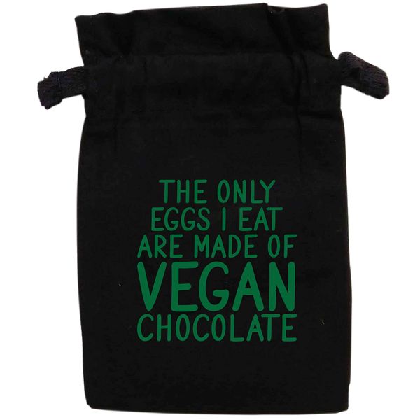 Flox Creative Black Organic Medium Drawstring Pouch Only Eggs I Eat Vegan Chocolate