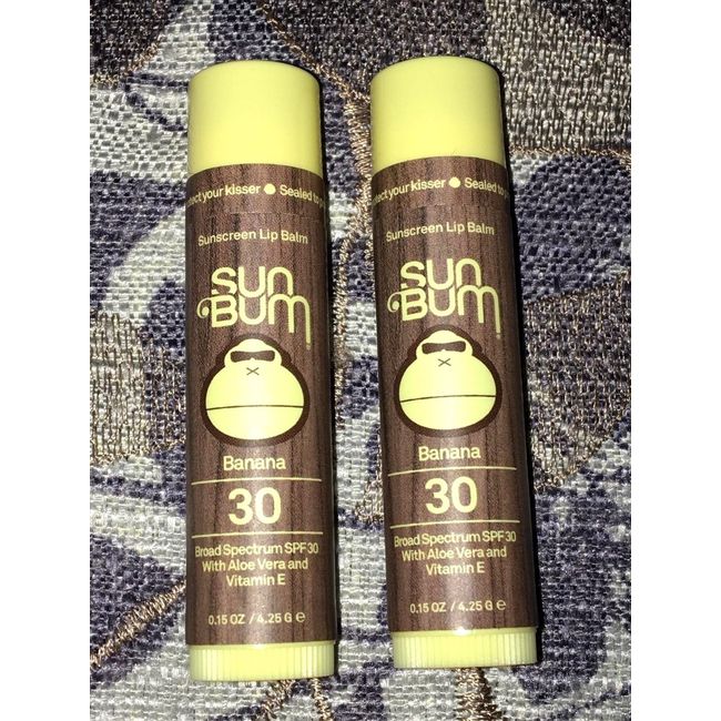 SUN BUM Set of 2 BANANA LIP BALM Sun Protection SPF 30 Sunscreen CHAPSTICK New