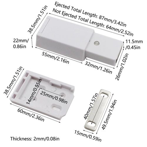 SEIWEI 2 Pack Cabinet Door Latch Magnetic Push Latch Drawer Hidden Spring Lock Touch Latches for Home Kitchen Wardrobes Cabinets (White), 87mm