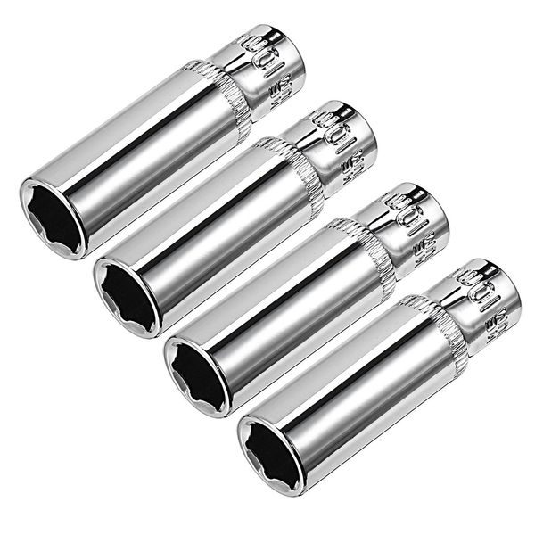 sourcing map 4 Pcs 1/4 Inch Drive 10mm 6-Point Deep Socket, Metric, Cr-V