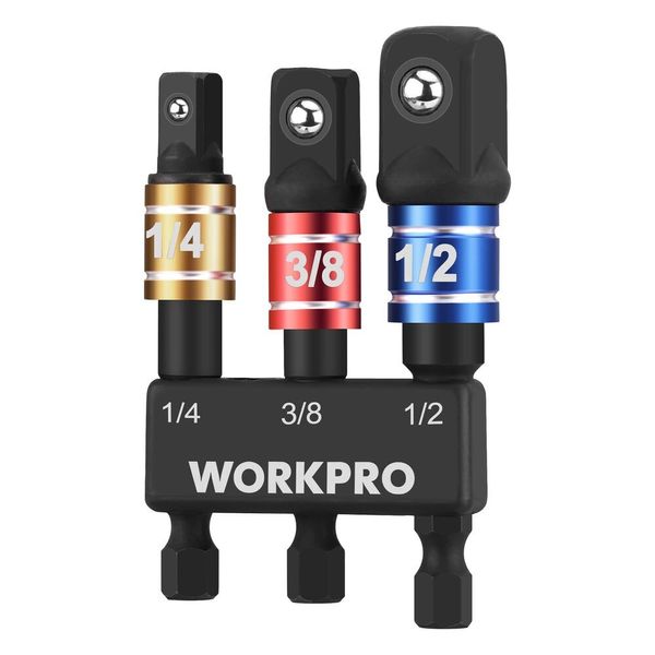 WORKPRO 3PC Impact Grade Socket Adapter Set 1/4" 3/8 1/2 Dr Extension Driver Bit