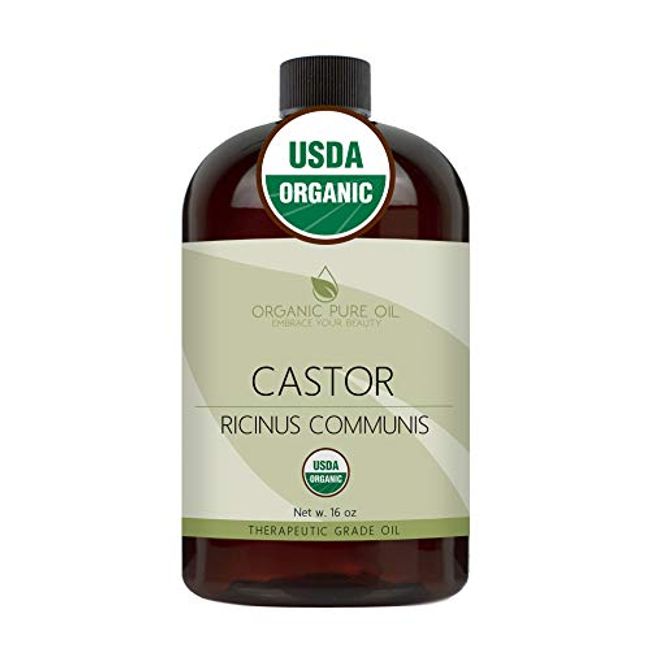 Organic Castor Oil | USDA Certified Organic, 100% Pure and Cold Pressed, Refined, Non-GMO Hexane-Free, Bean Bulk Carrier Oil - 16 oz - for Skin, Hair, Nails, Body, Eyelashes, Cuticles - Stimulates Growth, Conditions, Nourishes & Hydrates