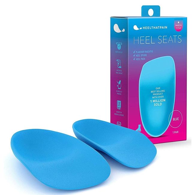 Heel That Pain Plantar Fasciitis Insoles | Heel Seats Foot Orthotic Inserts, Heel Cups for Heel Pain and Heel Spurs | Patented, Clinically Proven, 100% Guaranteed | Blue, Large (W 10.5-13, M 8.5-12)