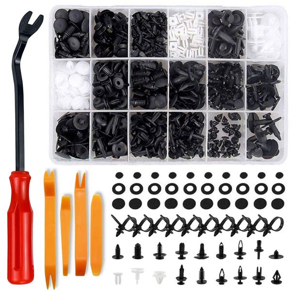 Car Retainer Rivet Clips Kit, Bst4U 450 PCS Universal Auto Black Nylon Clips Plastic Rivet Car Body Trim Clips Assortment with Fastener Remover Tools, Cable Ties, Bumper Push Retainer