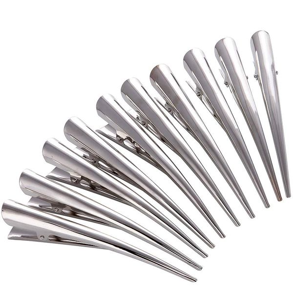 LONEEDY 10-Pack Entenball Haarspangen mit Zähnen, Metall Alligator Curl Clips mit Löchern für Haarstyling, rutschfeste Haarspangen Haargriff DIY Zubehör（L-SILBER)