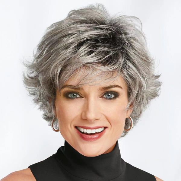 BENMONAOO Ombre Gray Wigs for Women Short Hair Wigs with Bangs Pixie Cut Wig for White Women Short Layered Synthetic Hair Wigs (DME2652)