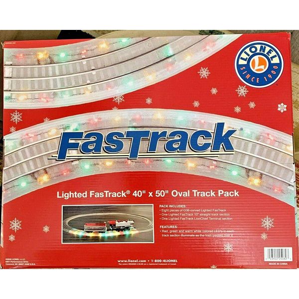 Lionel Lighted FasTrack Electric O Gauge, Illuminated 40"x50" Oval Track Pack