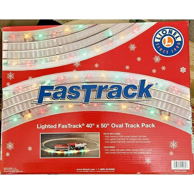 Lionel Lighted FasTrack Electric O Gauge, Illuminated 40"x50" Oval Track Pack