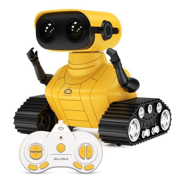 ALLCELE RC Robot Toys with Remote Control Handle, RC Electric Toy, LED Eyes and Flexible Arm,Voice&Dance,Best Birthday Gifts for Kids Children Age 3+ Year Old boy and girl (YELLOW)