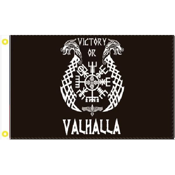 3X5 VICTORY OR VALHALLA (DEATH) VIKING COMPASS SYMBOL FLAG 100D