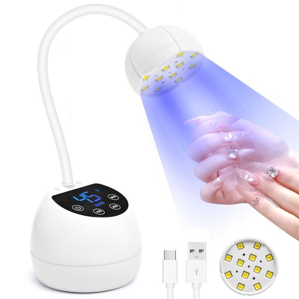 Lermende UV Lamps for Gel Nails with Smart Touch Display, 36W 12PCS LED Beads USB Rechargable Nail Lamp with 4 Timers 10/30/45/60s, 360° Adjustable Goose Neck UV Nail Lamp for Home DIY Salon Manicure