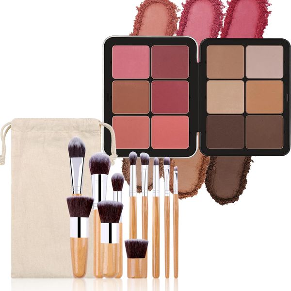 Hinourisha 12 Farben Foundation Concealer Palette+ 11 Makeup Pinsel, Blush Palette Make-Up Sets, Highlight & Contour Pro Palette, Cosmetics Creme Konturen Kit, verblendbare, Für Helle & Dunkle Haut#2