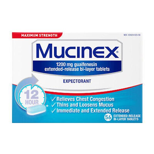 Mucinex Maximum Strength 1200mg Guaifenesin Expectorant, 56 tablets