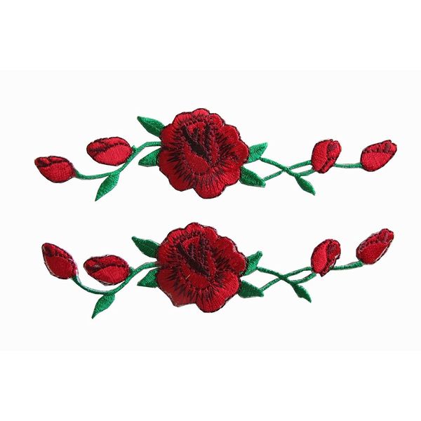 Iron on Patches, Woohome 2 PCS Rose Flower Patch Embroidered Iron on Applique Patch for Craft, Sewing, Clothing, Other Fabrics